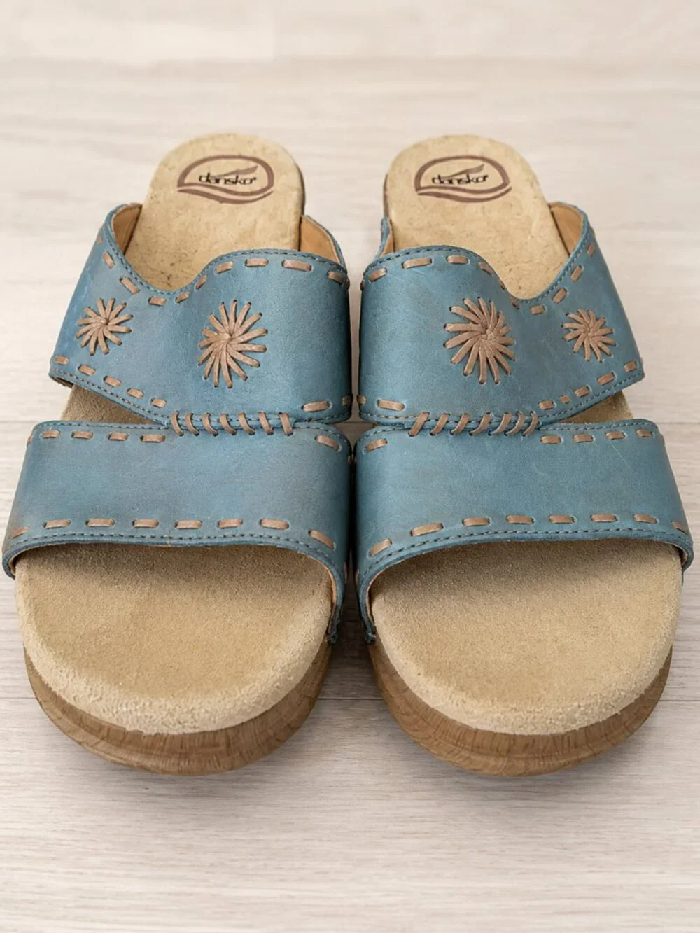 Dansko Blue Floral Cutout Leather Slide Sandals Size 41 US 10.5–11